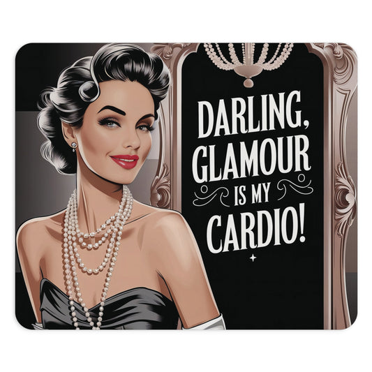 Retro Woman Mouse Pad, Darling Glamour Is My Cardio Desk Accessories, Office Decor, Gift for Her, Feminine Workspace, Computer Accessories