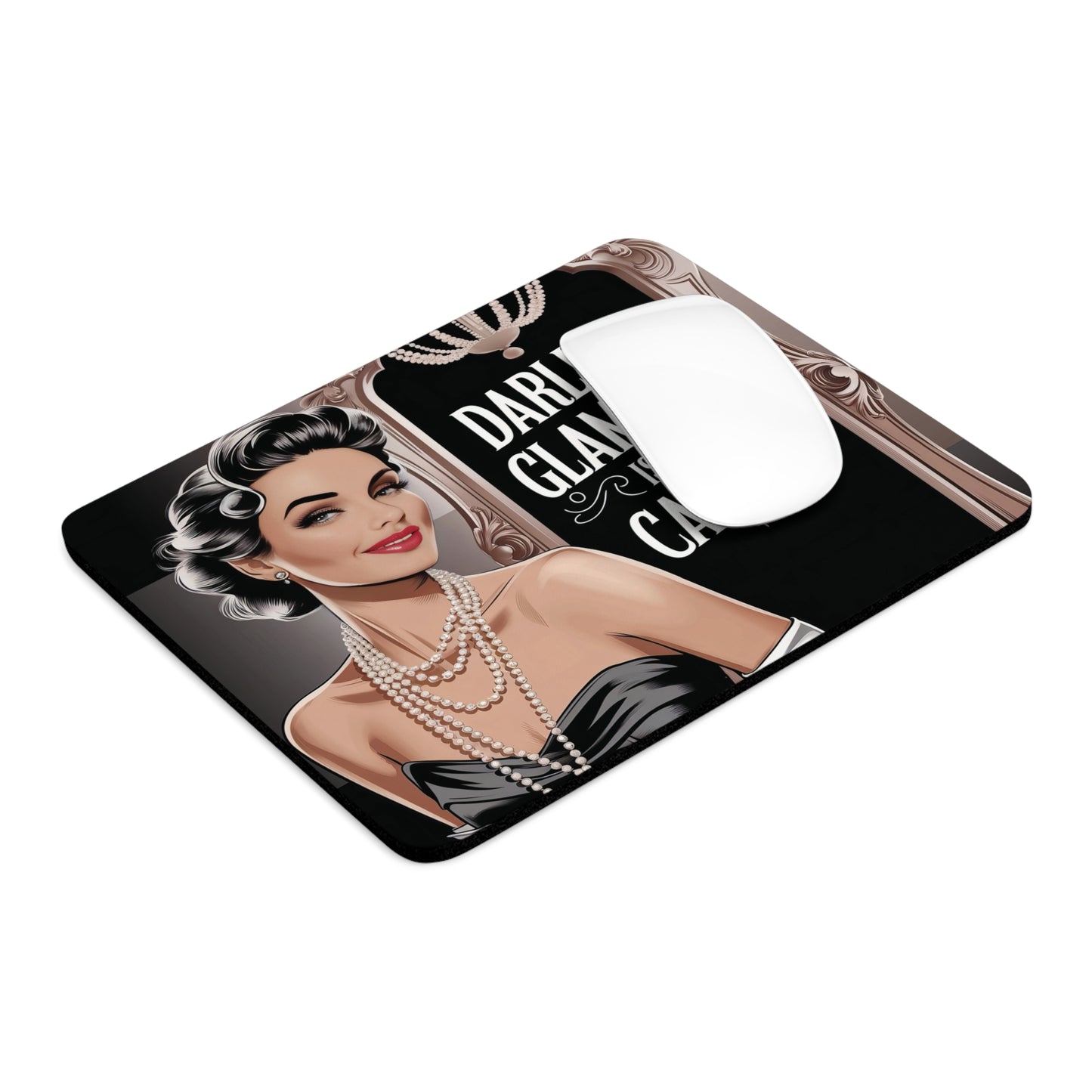 Retro Woman Mouse Pad, Darling Glamour Is My Cardio Desk Accessories, Office Decor, Gift for Her, Feminine Workspace, Computer Accessories