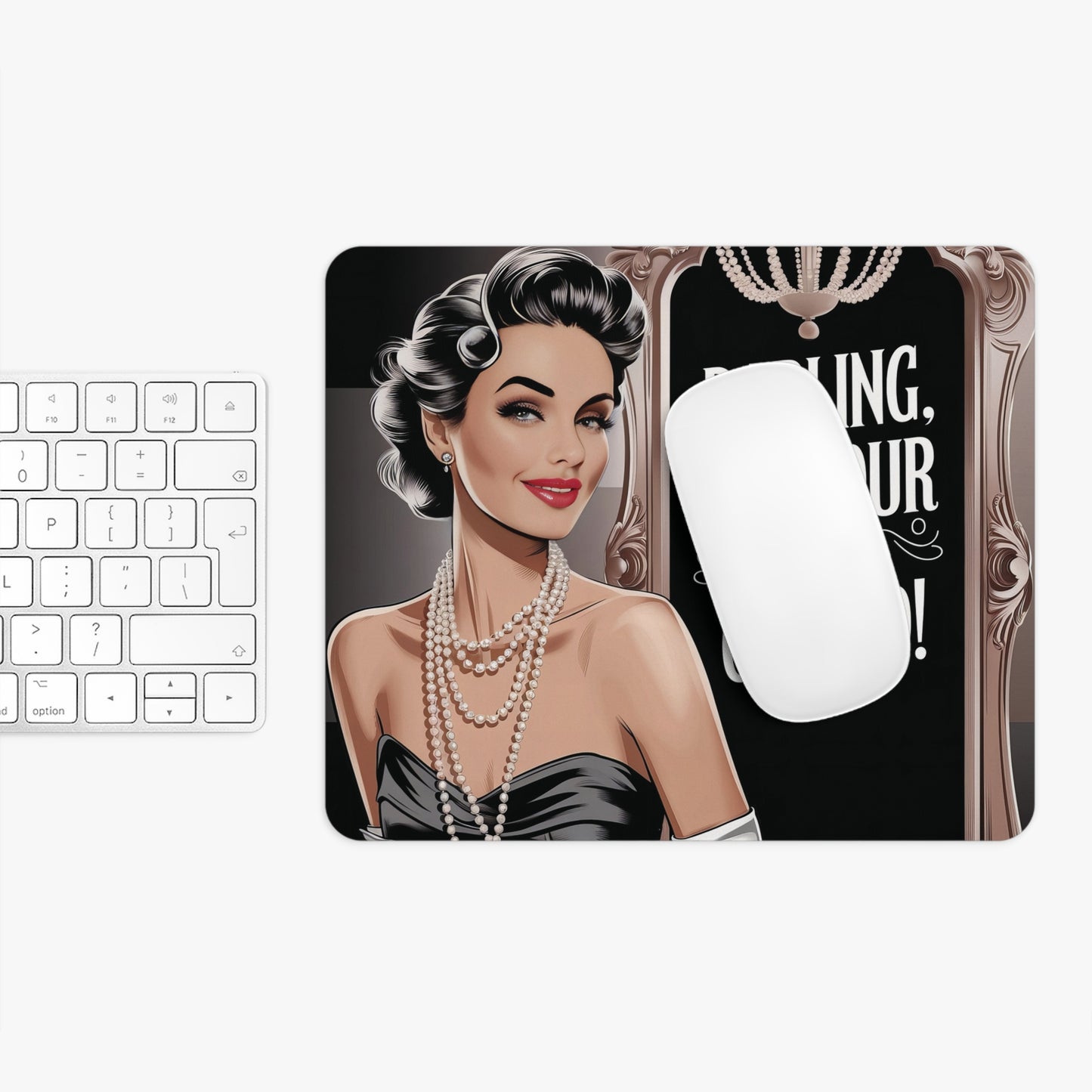 Retro Woman Mouse Pad, Darling Glamour Is My Cardio Desk Accessories, Office Decor, Gift for Her, Feminine Workspace, Computer Accessories