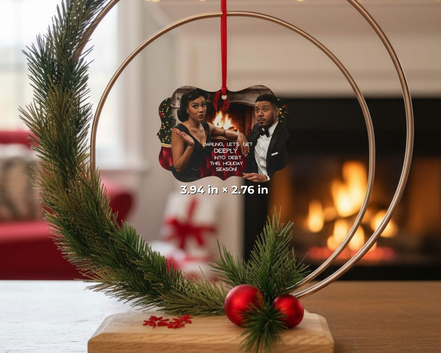"Let's Get Deeply Into Debt" | Funny Couple's Aluminum Ornament