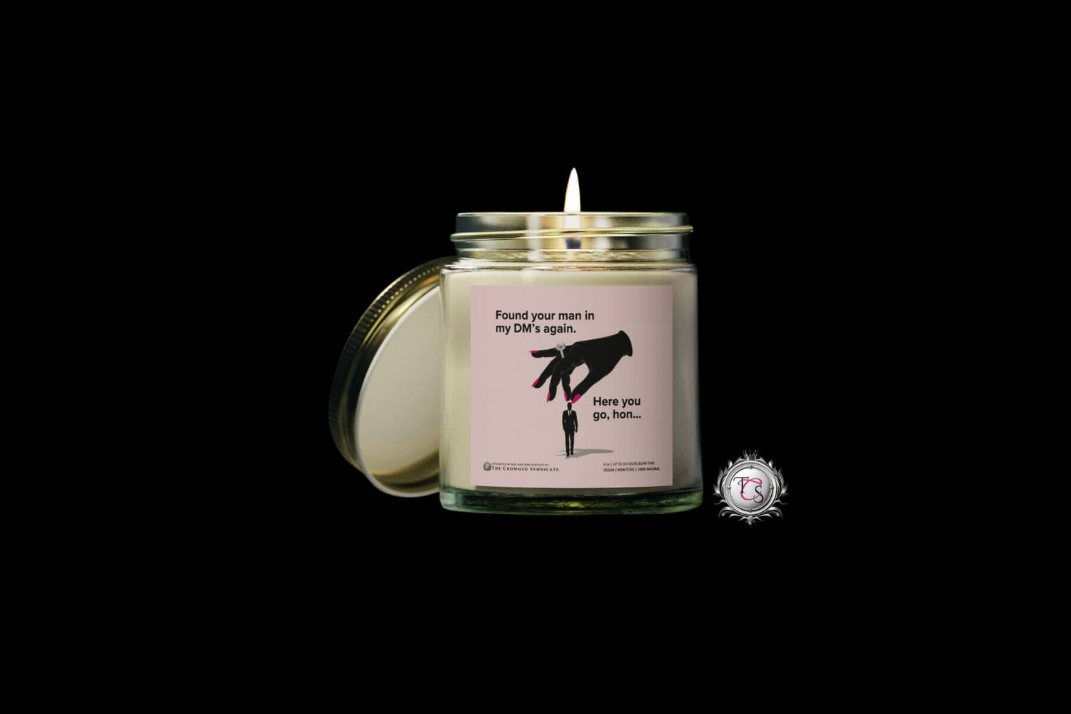 Flame Therapy candles by The Crowned Syndicate — “Burning bullsh*t & melting drama."