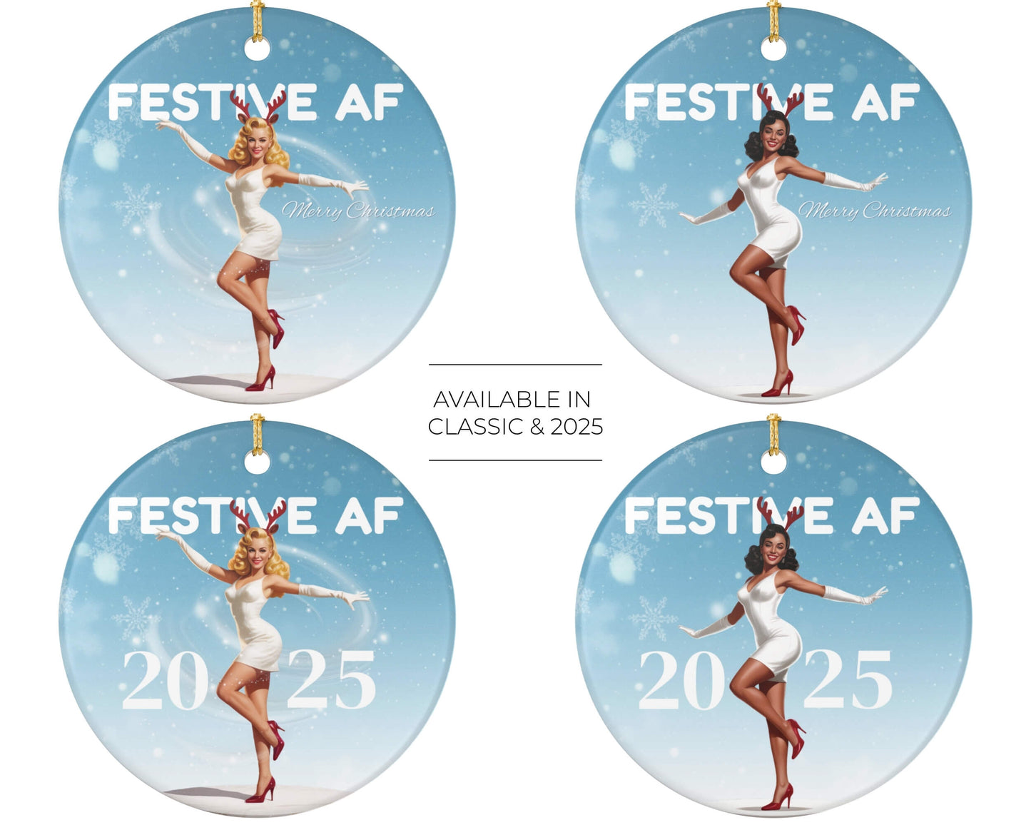 Funny Christmas ornament festive af text retro pin up
