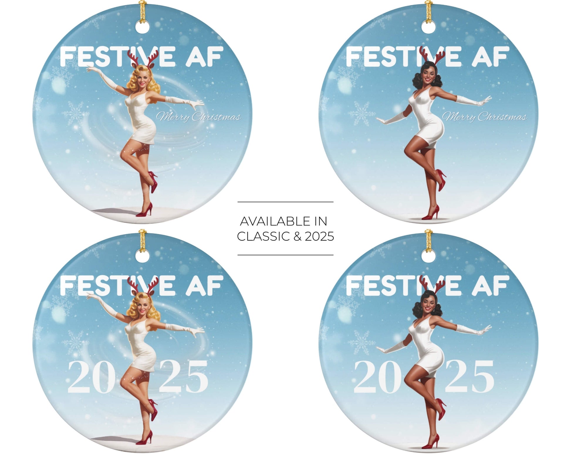 Funny Christmas ornament festive af text retro pin up