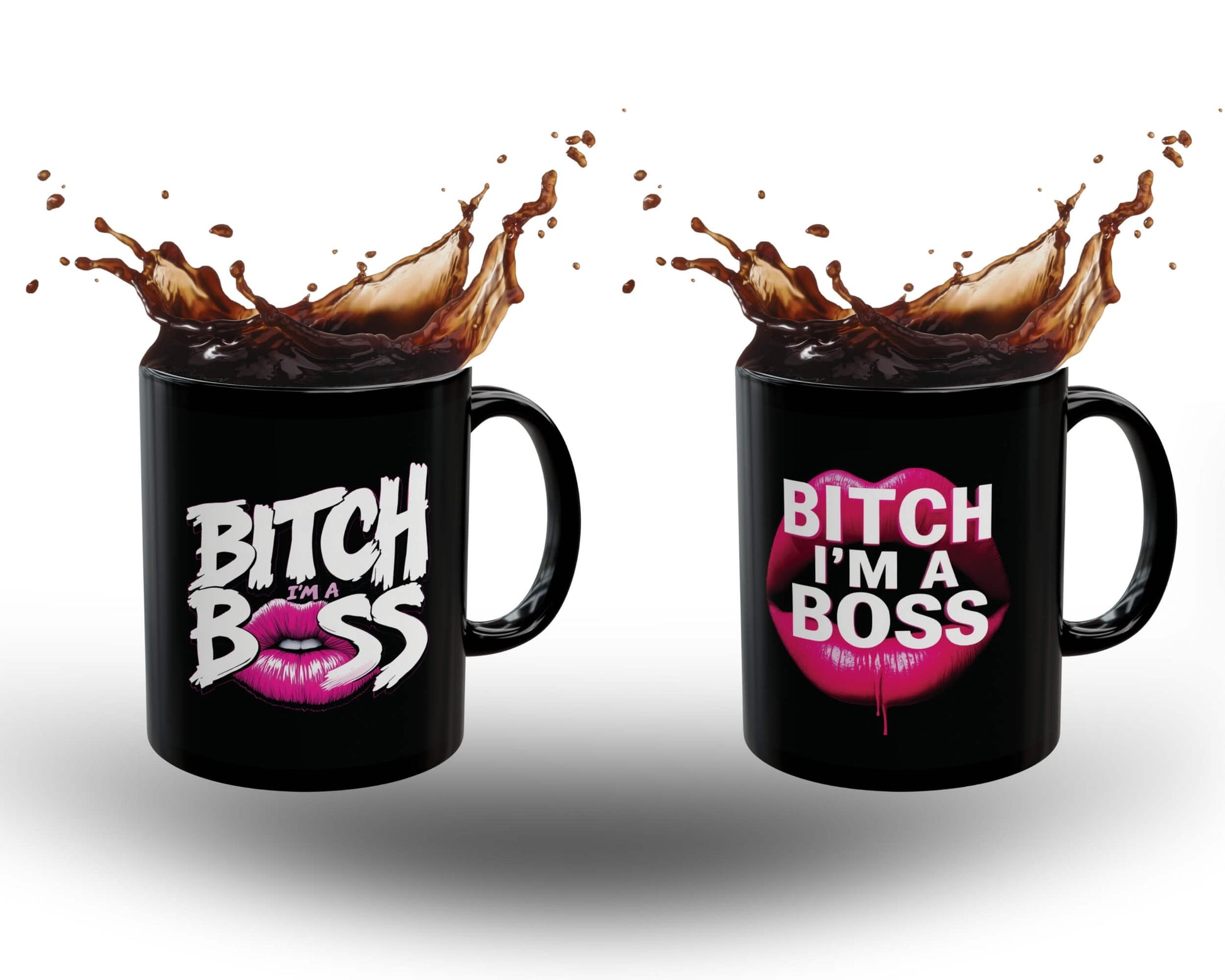 Sassy black coffee mug bitch im a boss text red lips