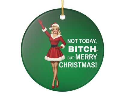 Sassy holiday ornament blonde pin up girl santa dress