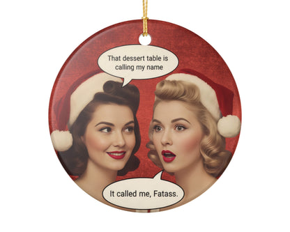 Retro style funny holiday ornament fatass joke vintage pin up