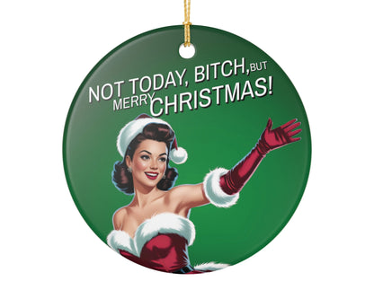 Sassy holiday ornament brunette pin up girl santa dress