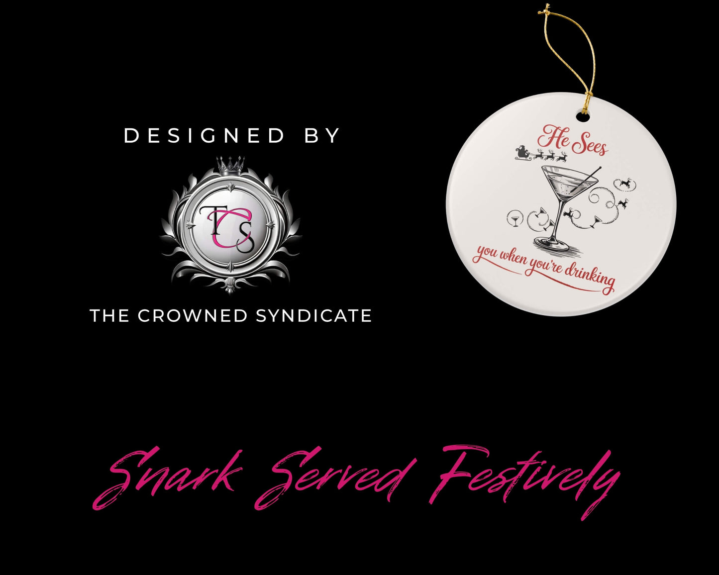 He Sees You When You’re Drinking Ornament – Double-Sided Funny Martini Christmas Décor