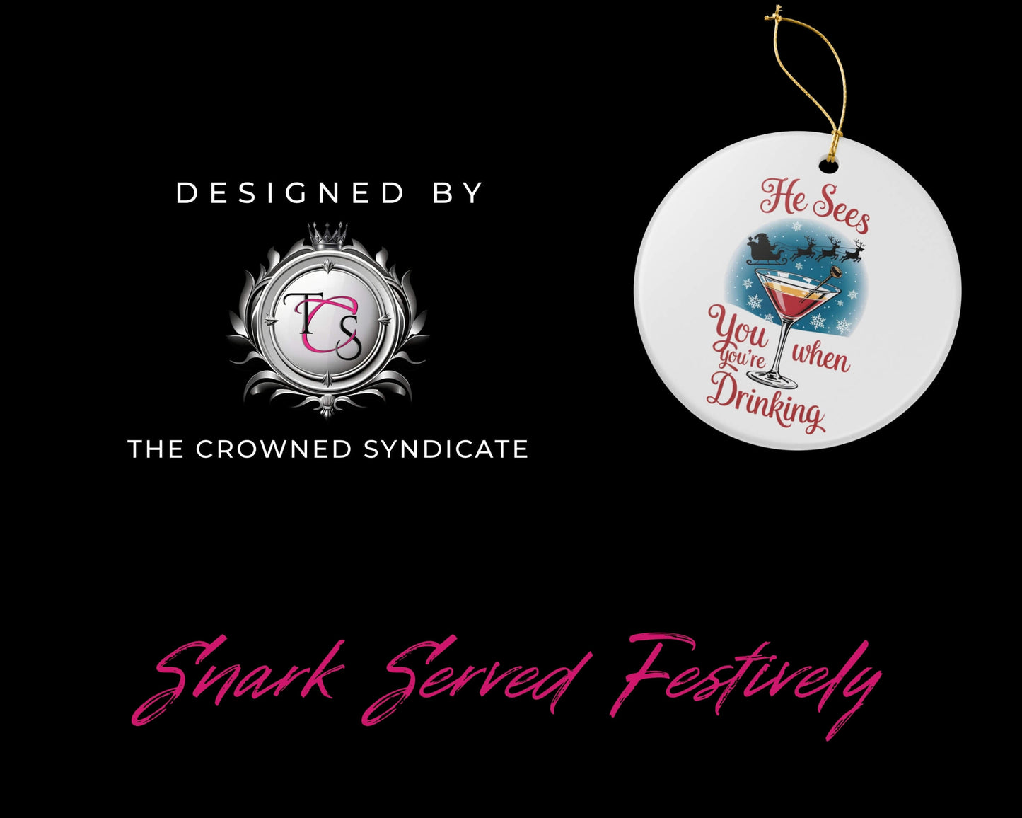 He Sees You When You’re Drinking Ornament – Blue Winter Martini Ceramic Christmas Décor