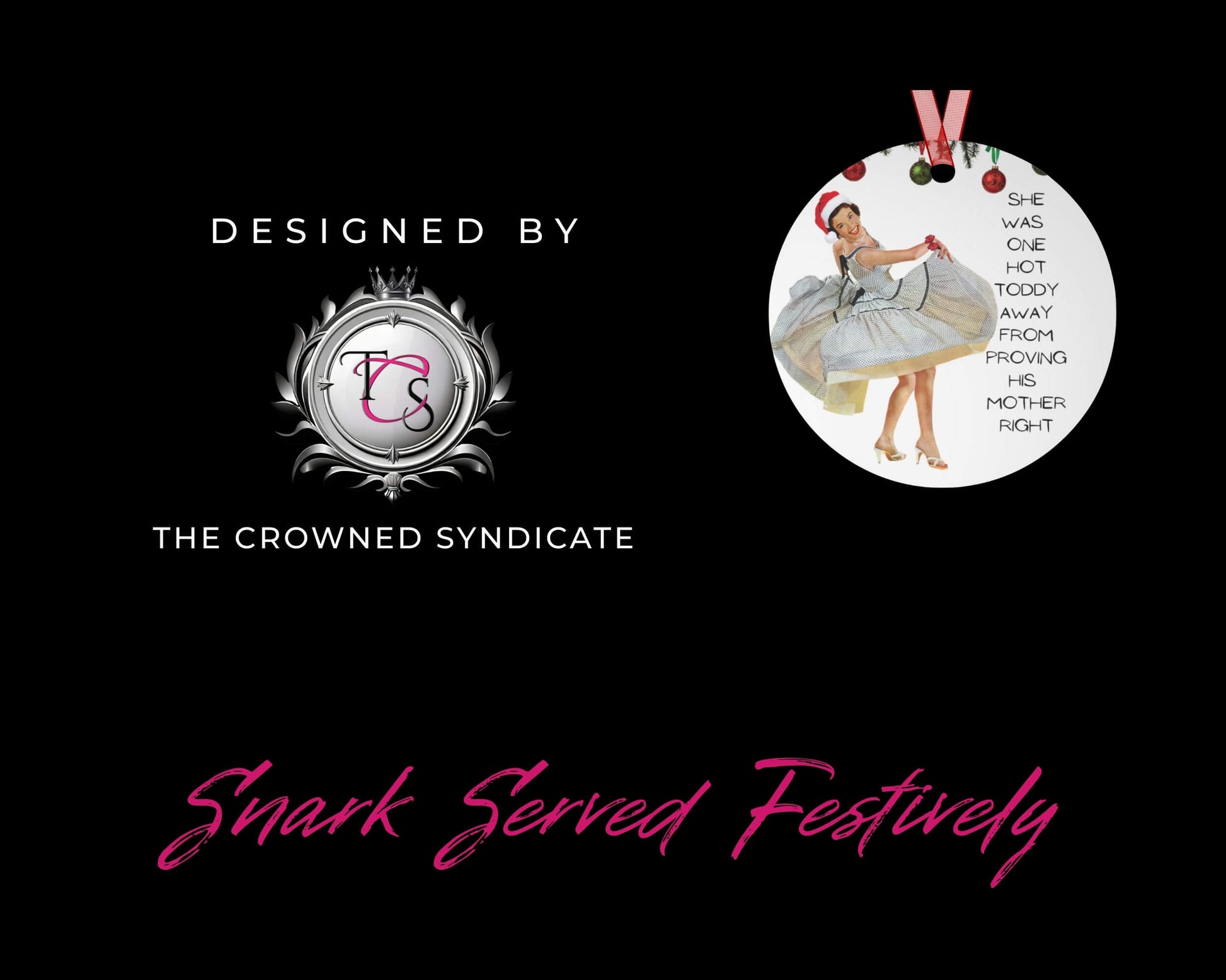 Decorative product with 'The Crowned Syndicate' logo and text on a black background