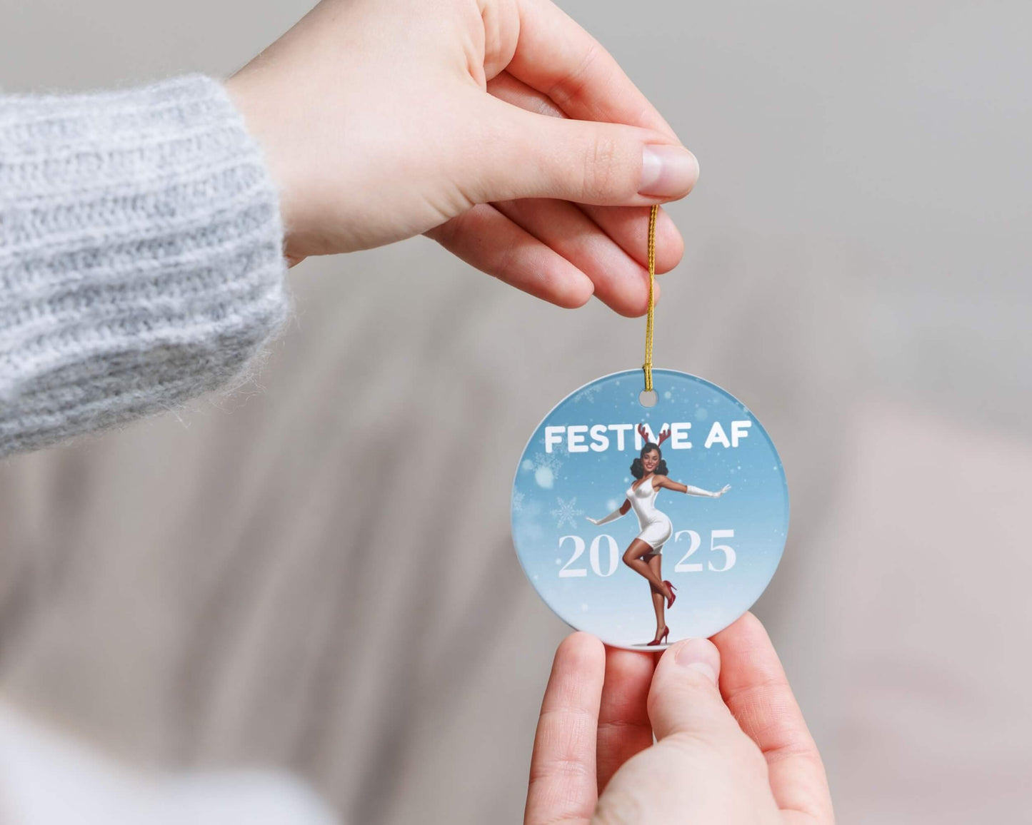 Festive AF Retro Ceramic Ornament – Blonde & Brunette, Classic + 2025 Editions