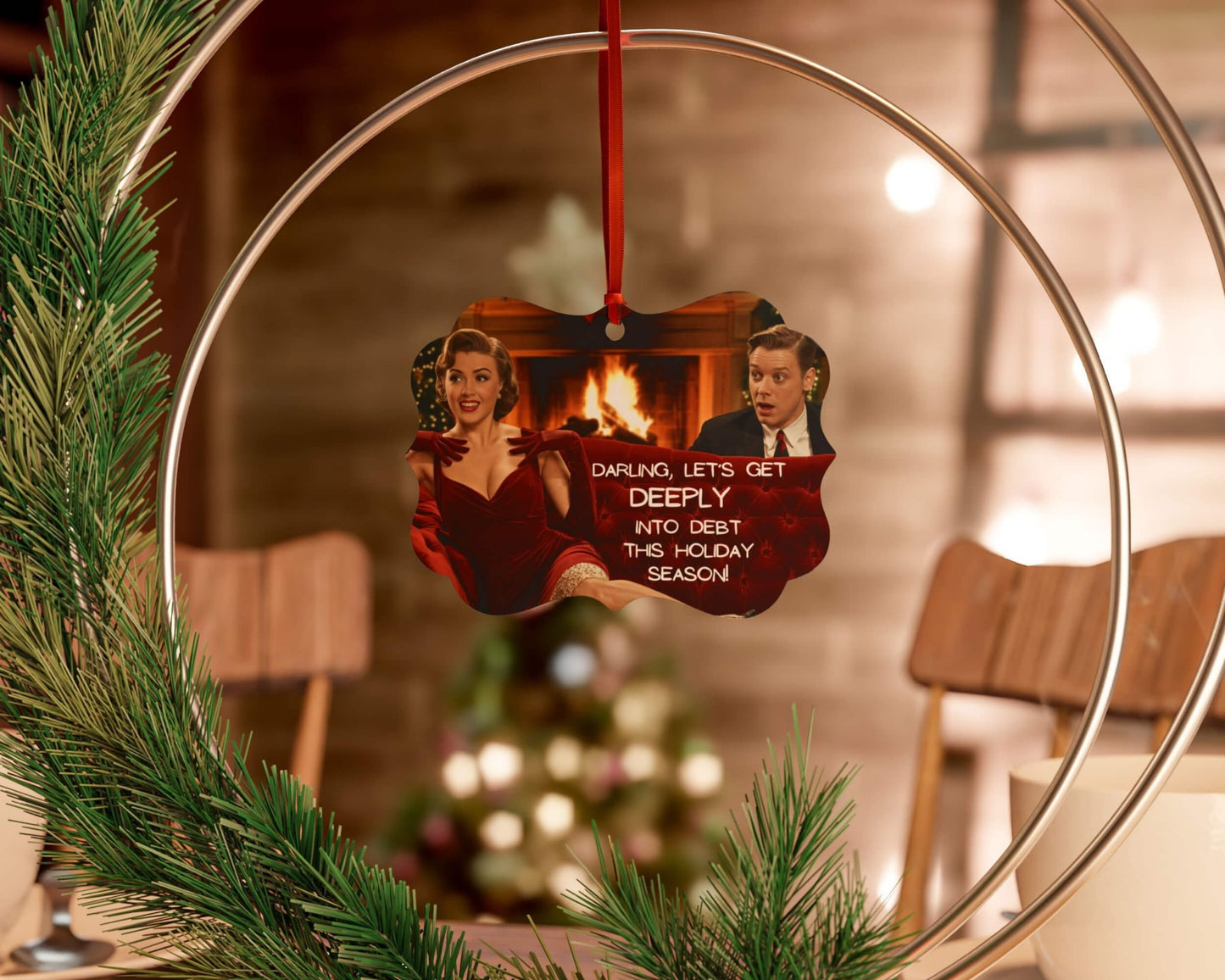Darling, Let’s Get Deeply Into Debt | Savage Christmas Ornament | Funny Adult Holiday Gift | Snarky Couples Ornament