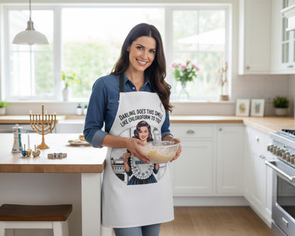 Happy Hanukkah Retro Pin-Up Apron | Vintage Hanukkah Kitchen Décor | Cheeky Holiday Hostess Gift (Black or White Apron)