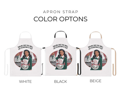 Merry Christmas Babe Retro Apron | Vintage Holiday Pin-Up Kitchen Apron | Playful Festive Hostess Gift (Black or White Apron)