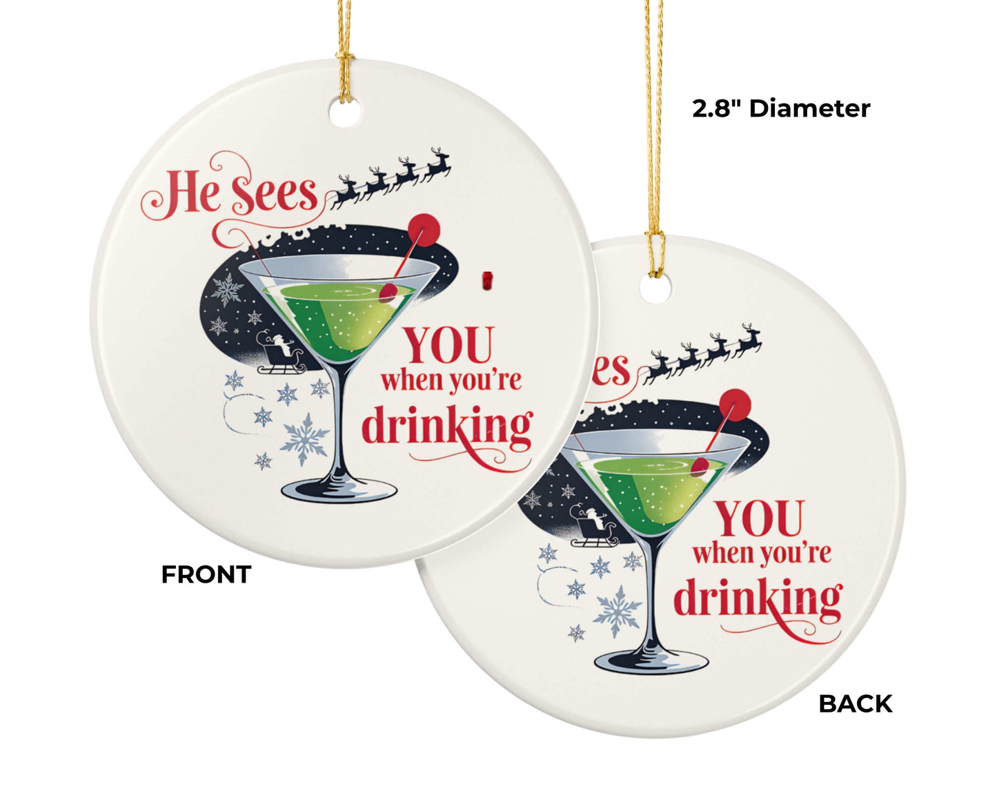 He Sees You When You’re Drinking Ornament – Green Cosmic Martini Ceramic Christmas Décor