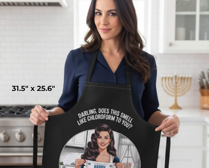 Happy Hanukkah Retro Pin-Up Apron | Vintage Hanukkah Kitchen Décor | Cheeky Holiday Hostess Gift (Black or White Apron)