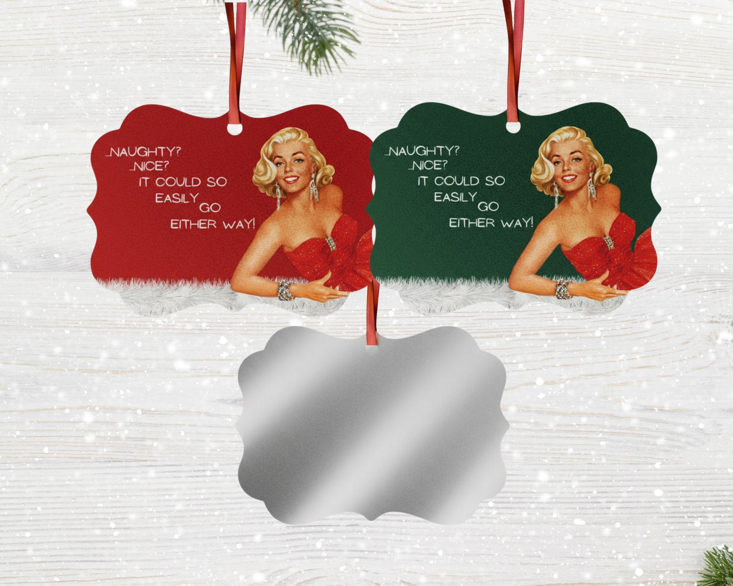 Naughty or Nice? Who Cares. | Snarky Christmas Ornament | Bold AF Holiday Decor | Funny Retro-Inspired Ornament