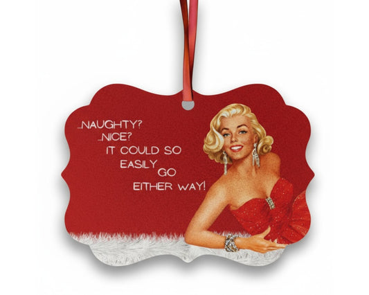 Naughty or Nice? Who Cares. | Snarky Christmas Ornament | Bold AF Holiday Decor | Funny Retro-Inspired Ornament