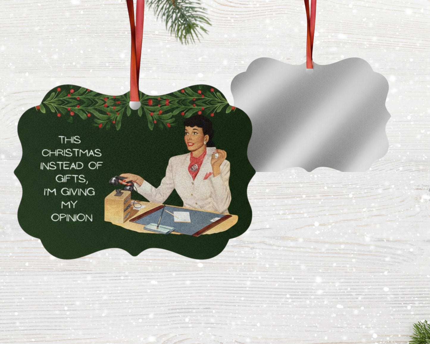 This Christmas I’m Giving My Opinion | Retro Office Humor Ornament | Funny Holiday Gift | Snarky Christmas Decor | Retro Snark Ornament