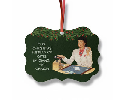 This Christmas I’m Giving My Opinion | Retro Office Humor Ornament | Funny Holiday Gift | Snarky Christmas Decor | Retro Snark Ornament