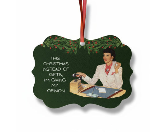 This Christmas I’m Giving My Opinion | Retro Office Humor Ornament | Snarky Holiday Décor