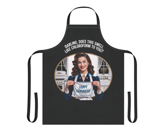 Happy Hanukkah Vintage Vixen Apron | Retro Holiday Hostess Gift | Playful Pin-Up Kitchen Apron (Black or White Apron)