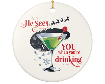 Retro style Santa and cocktail holiday ornament