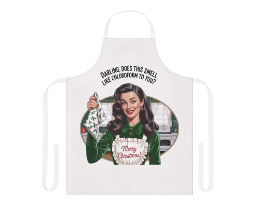 Merry Christmas Retro Pin-Up Apron | Vintage Holiday Kitchen Décor | Sweet & Snarky Hostess Gift (Black or White Apron)