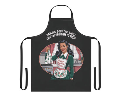 Merry Christmas Babe Retro Apron | Vintage Holiday Pin-Up Kitchen Apron | Playful Festive Hostess Gift (Black or White Apron)
