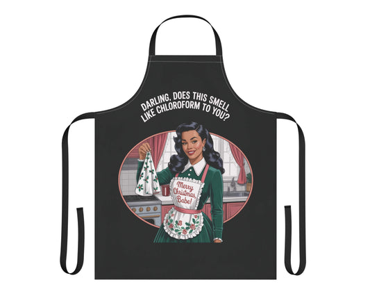 Merry Christmas Babe Retro Apron | Vintage Holiday Pin-Up Kitchen Apron | Playful Festive Hostess Gift (Black or White Apron)