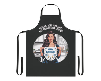 Happy Hanukkah Retro Pin-Up Apron | Vintage Hanukkah Kitchen Décor | Cheeky Holiday Hostess Gift (Black or White Apron)