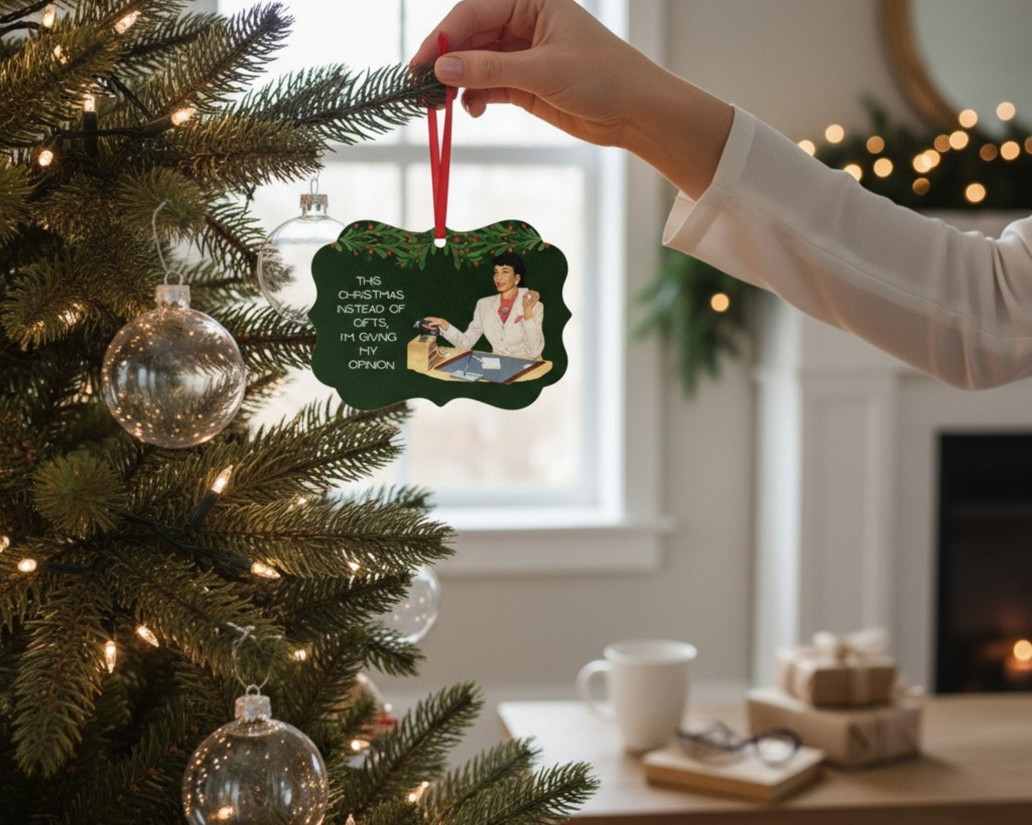 This Christmas I’m Giving My Opinion | Retro Office Humor Ornament | Funny Holiday Gift | Snarky Christmas Decor | Retro Snark Ornament